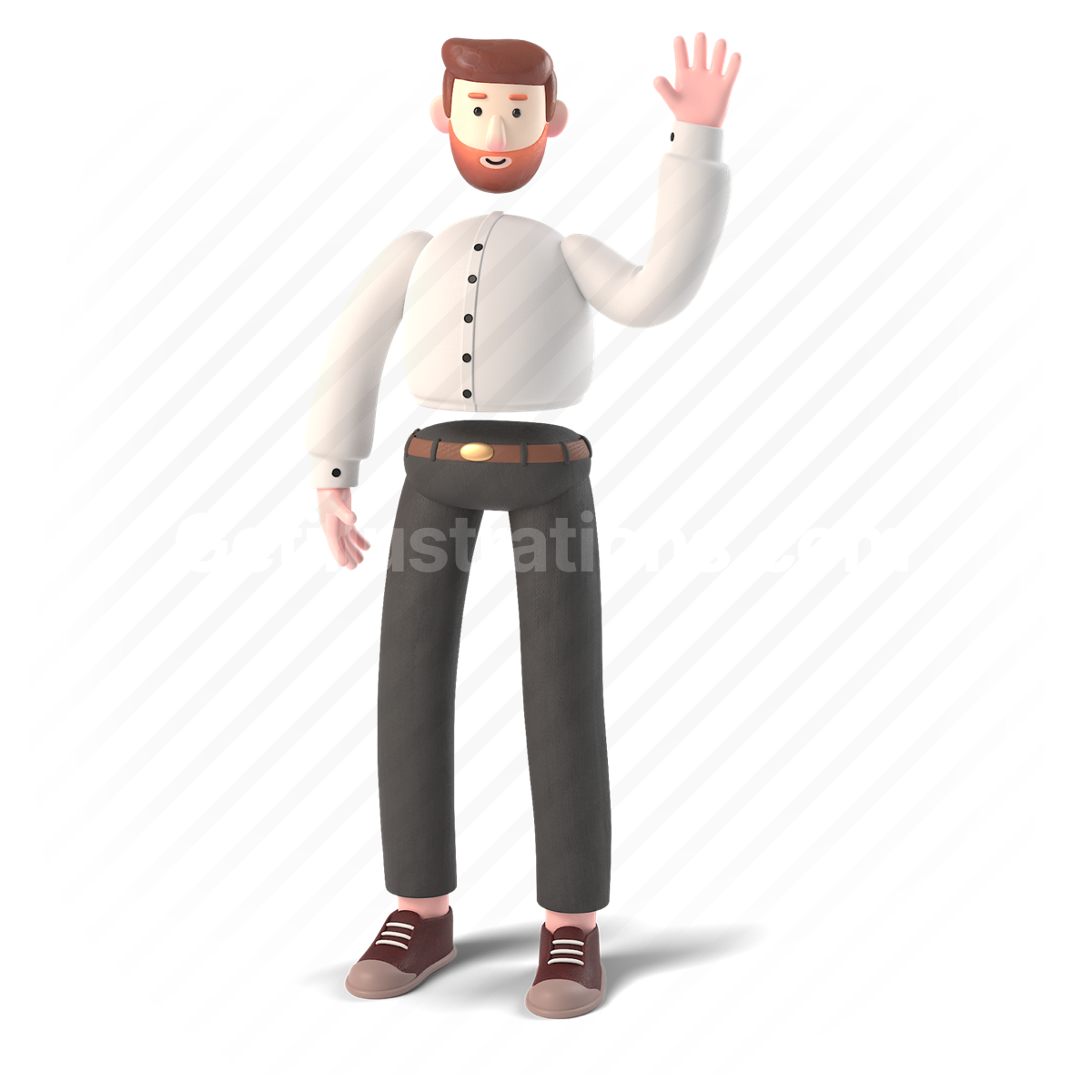 3d, people, person, man, wave, greeting, hello, waving, ginger, shirt